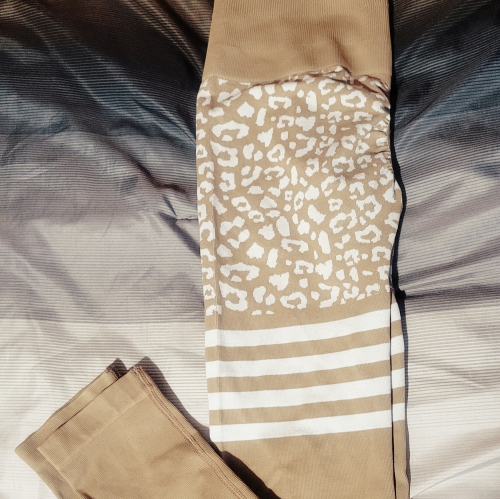 Tan high rise cheetah thigh high scrunch booty leggings